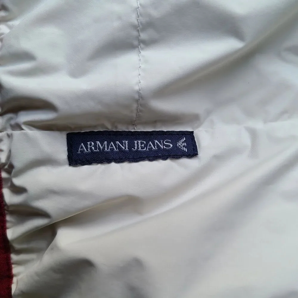 Armani Jeans Reversible Hooded Puffer Jacket Men's XXL EU 56 Red White Full Zip